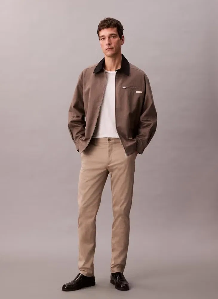 Брюки хлопковые с эластаном, модель Slim, Calvin Klein, хаки