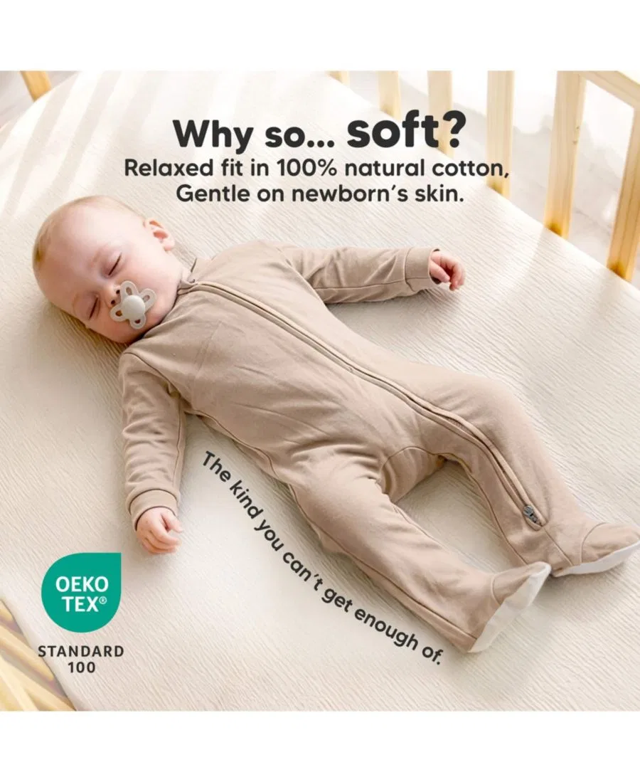 Детский слип-комбинезон с длинным рукавом Soothe Sleep N' Play Footie KeaBabies, Ecru — фото 3