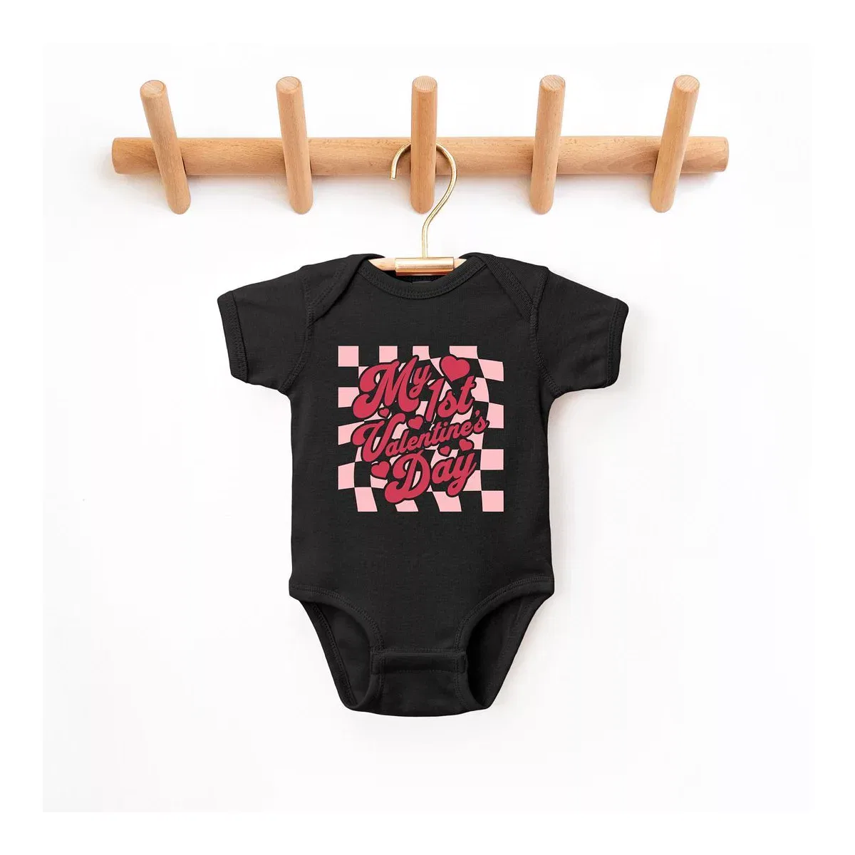 Детский боди с коротким рукавом My First Valentine's Checkered The Juniper Shop, Black