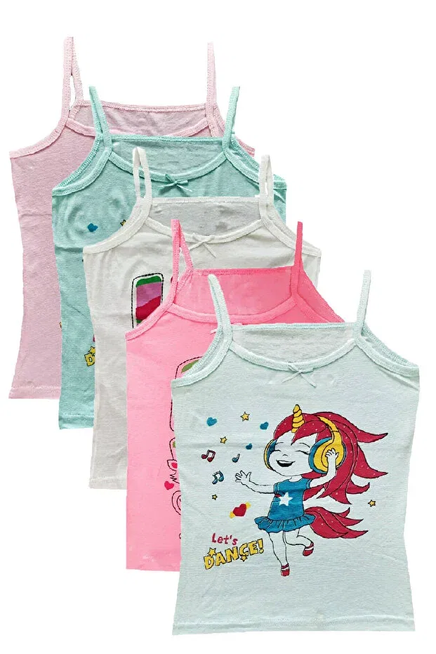 Детский топ для девочек с принтом 6-Piece girls' rope strap b printed d solid color undershirt p cotton u colorful sdf Hepsine Rakip, Mixed