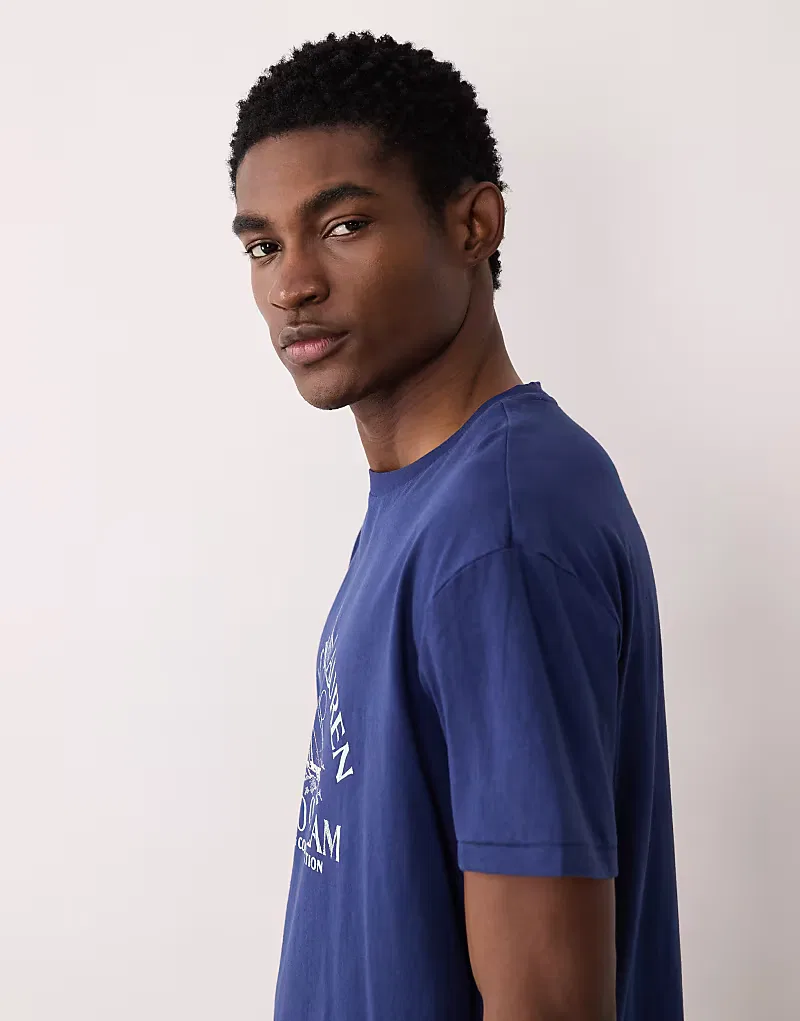 Футболка винтажная с принтом на груди Polo Ralph Lauren, темно-синий — фото 4