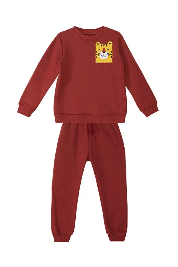 Детский спортивный комплект для мальчиков с вышивкой Tiger Denokids, Burgundy — фото 4