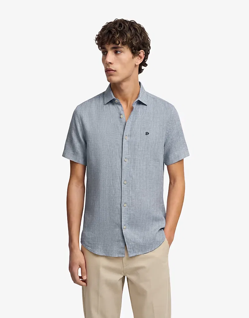 Льняная рубашка Superdry Riviera с коротким рукавом в темно-синюю полоску