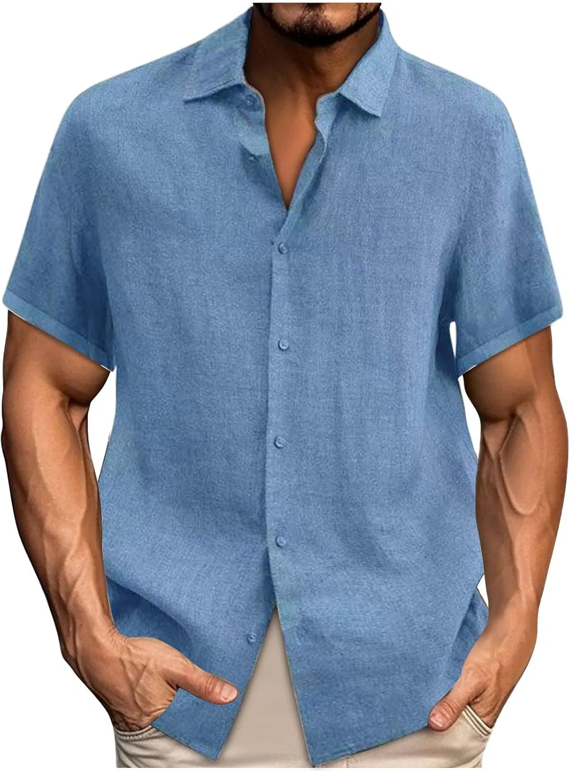 Мужская хлопковая футболка с воротником на пуговицах, Summer Tie-Collar, Light Blue