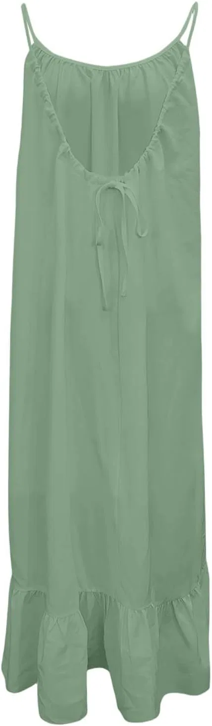 Женское летнее макси-платье на бретелях, A-силуэт, Light Green — фото 4