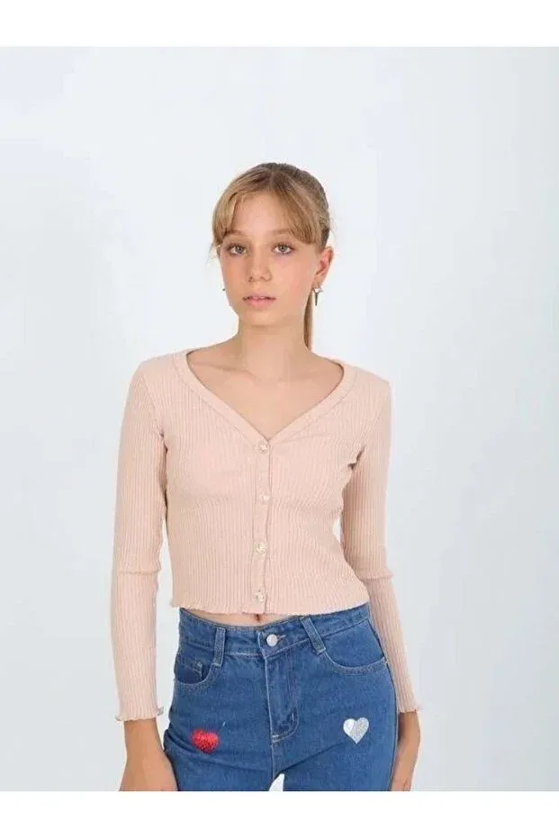 Детский кардиган для девочек с длинным рукавом Zekids, Beige