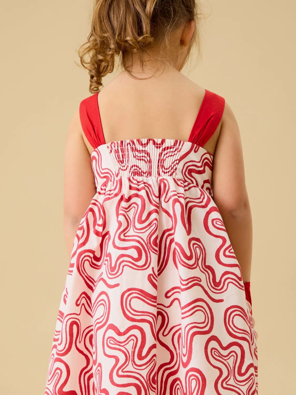 Платье из хлопка KIDLY by MORI Swirl Red Dress, красное — фото 3