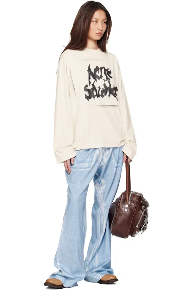 Синие повседневные брюки с принтом Acne Studios — фото 4