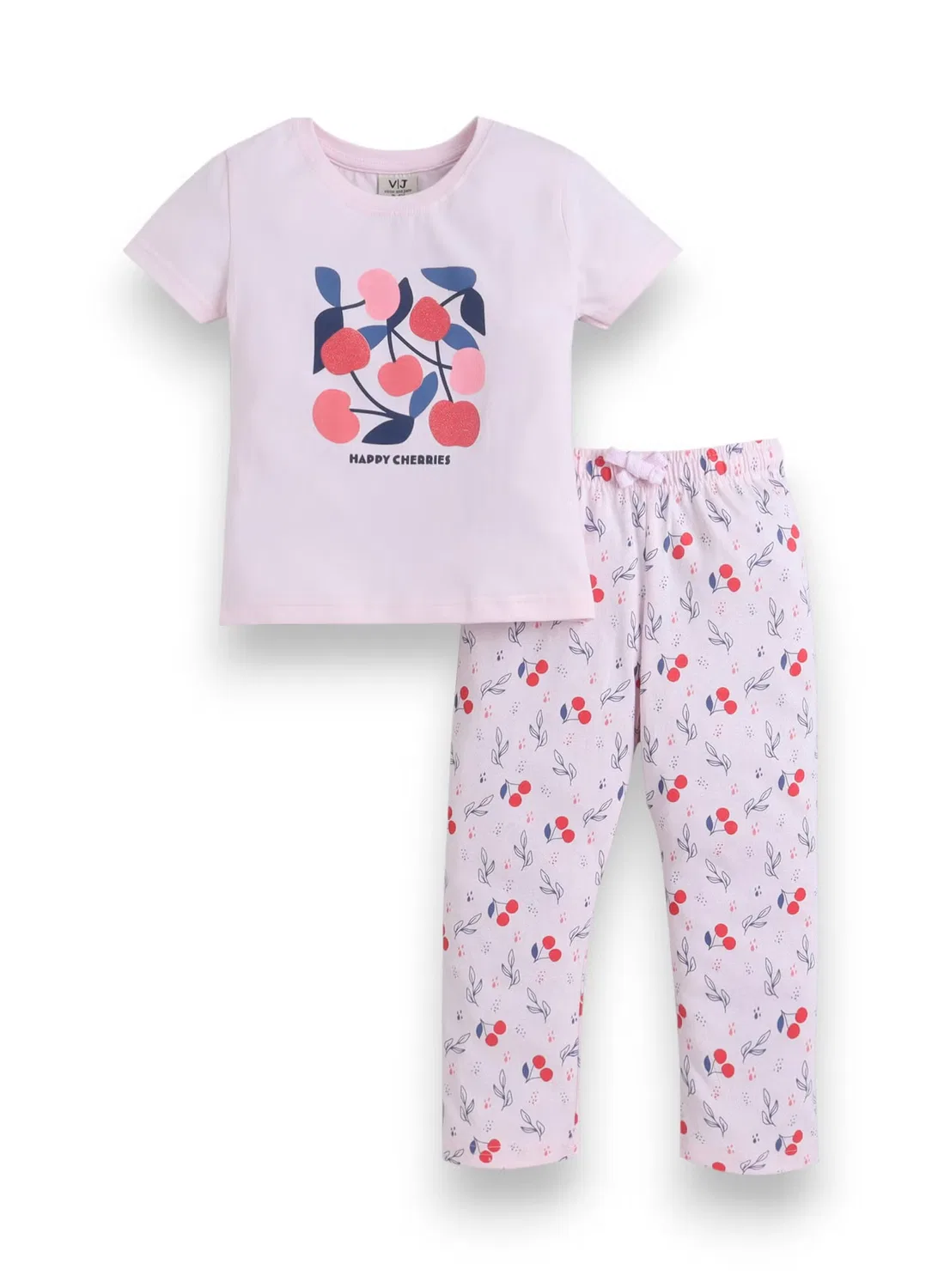 Комплект пижамы с принтом вишни, модель Cherry Print, Victor And Jane, светло-розовый — фото 2