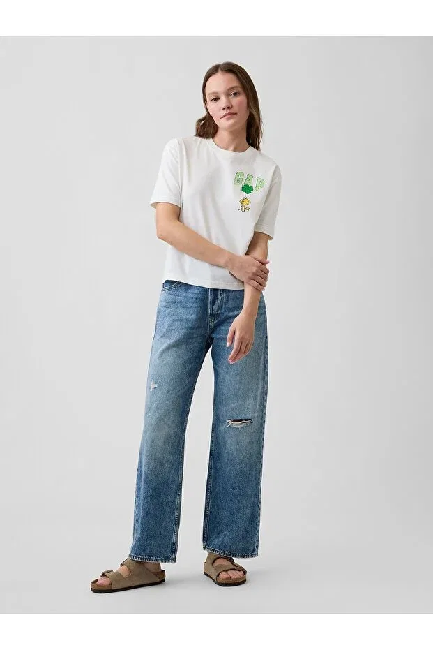 Женская футболка с принтом Peanuts Oversized D Crew Neck Gap, White — фото 4