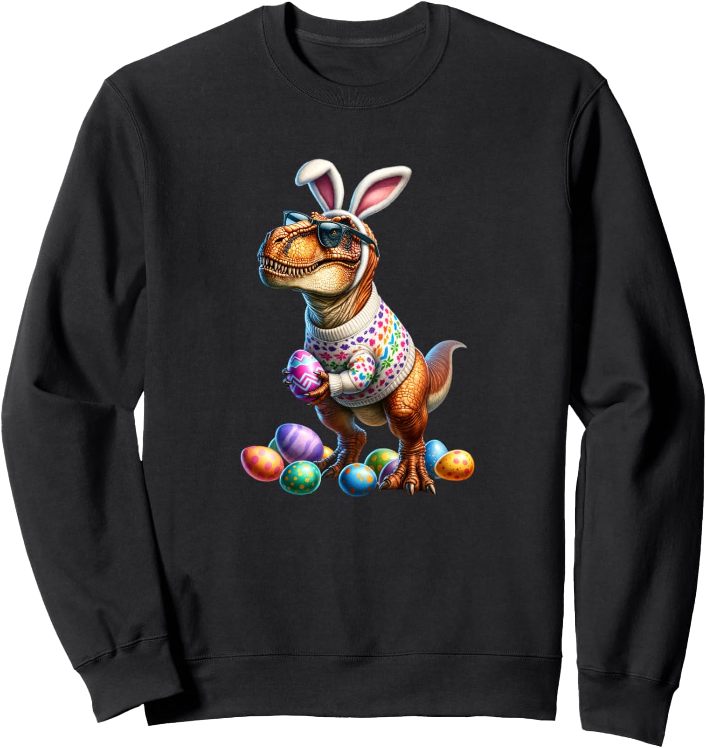 

Свитер-толстовка Eastersaurus с изображением динозавра Тираннозавра Рекса и заячьих ушей, черный Jurassic Hops & Holiday Tops