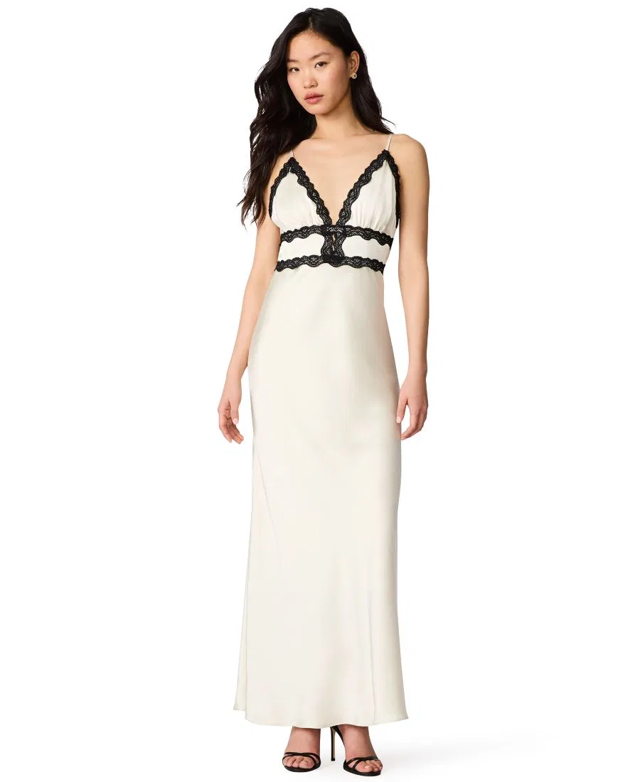 Платье-макси с кружевной отделкой V-Neck Midi Dress Steve Madden, Whisper White