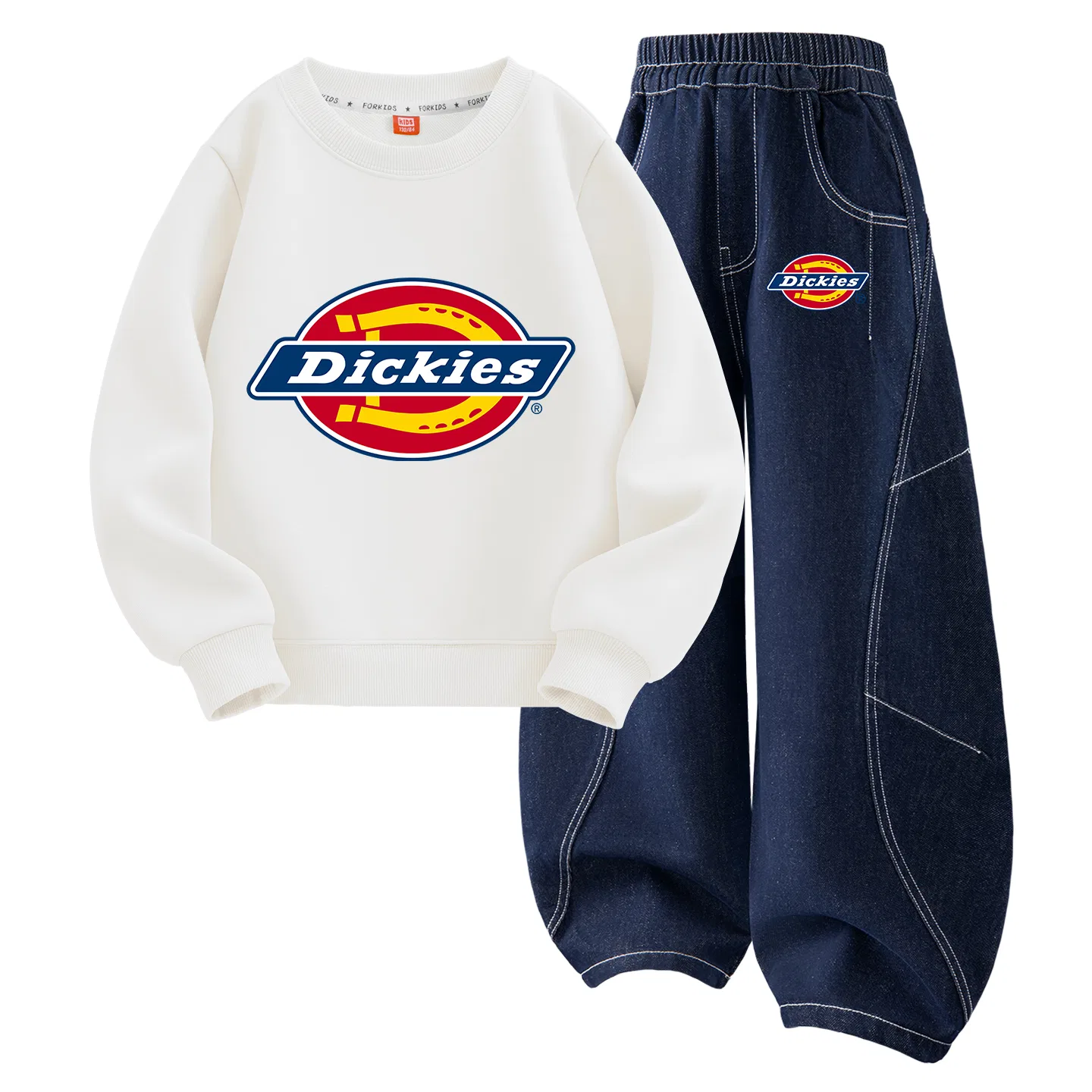 Детский комплект из футера с принтом Dickies, Burgundy/Silicone Standard K Denim Dark Blue — фото 3