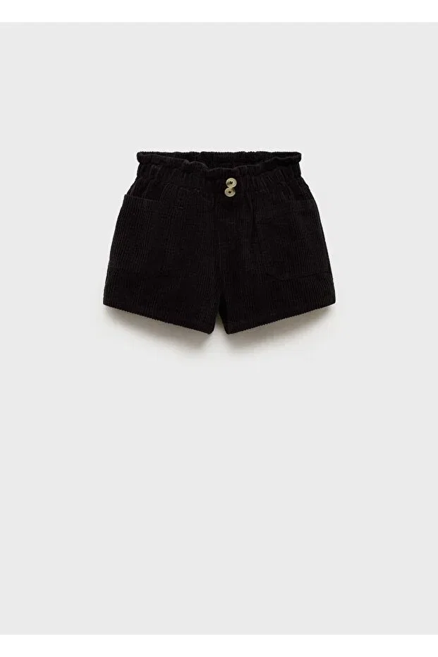 Детские шорты для девочек текстурированные Corduroy paperbag shorts Mango Kids, Black — фото 2