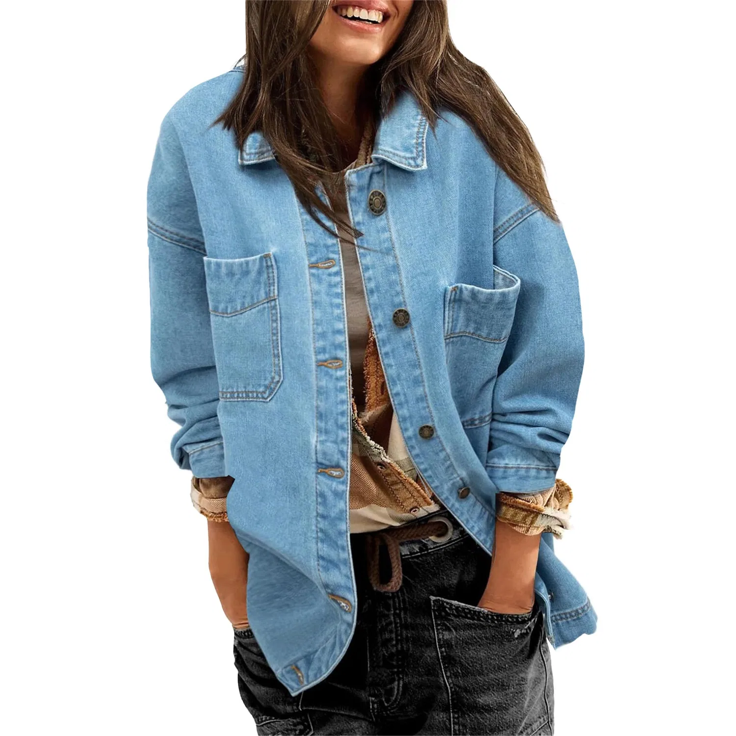 Женское джинсовое пальто oversize с длинным рукавом, Cielo blu
