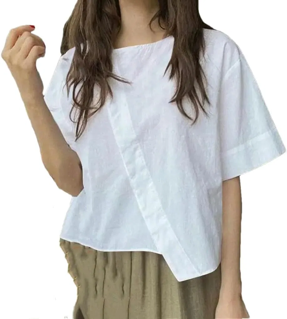 Женская свободная футболка с неровным краем, White