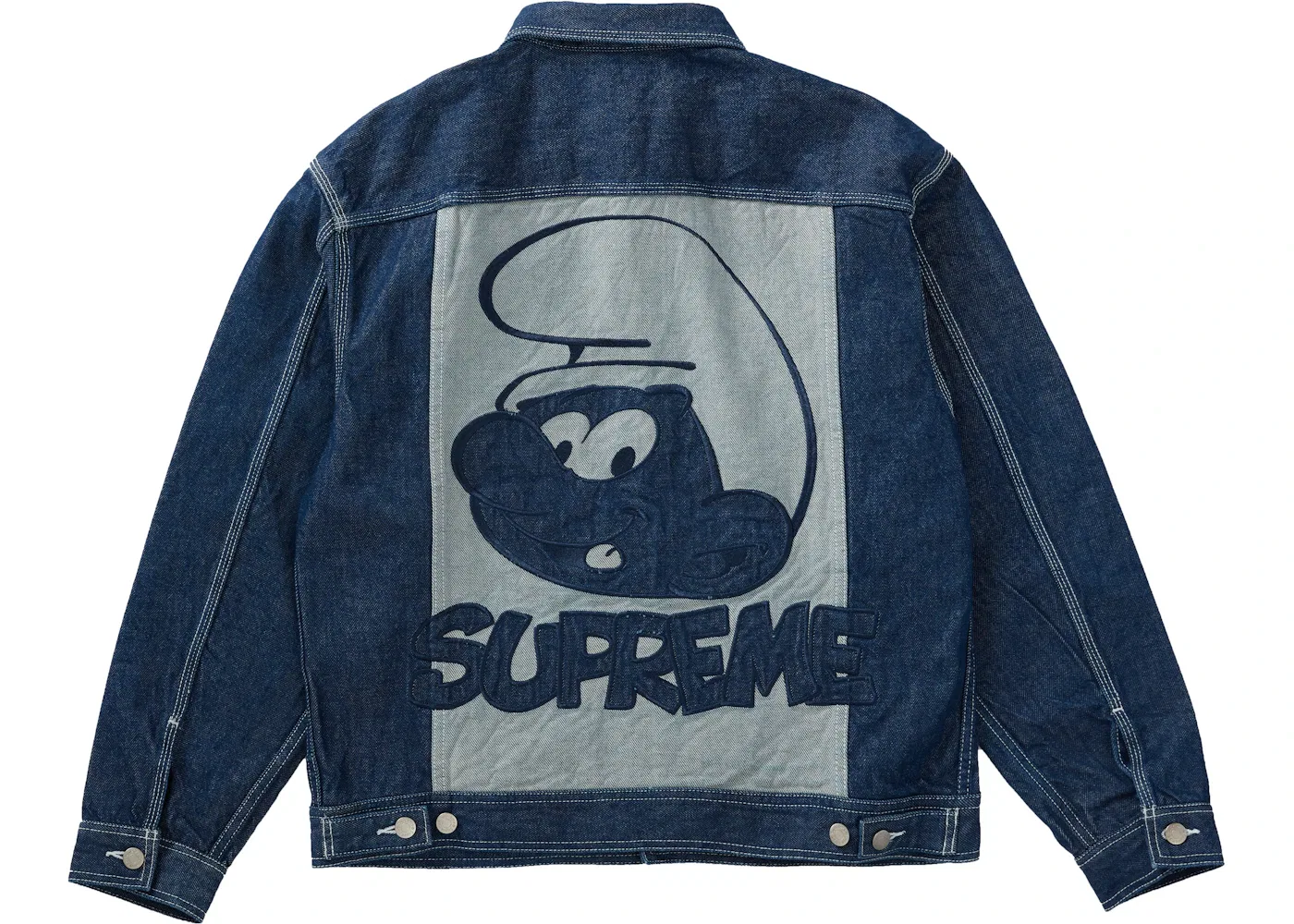 Мужская джинсовая куртка-тракер с принтом Supreme Smurfs Trucker Jacket, Blue