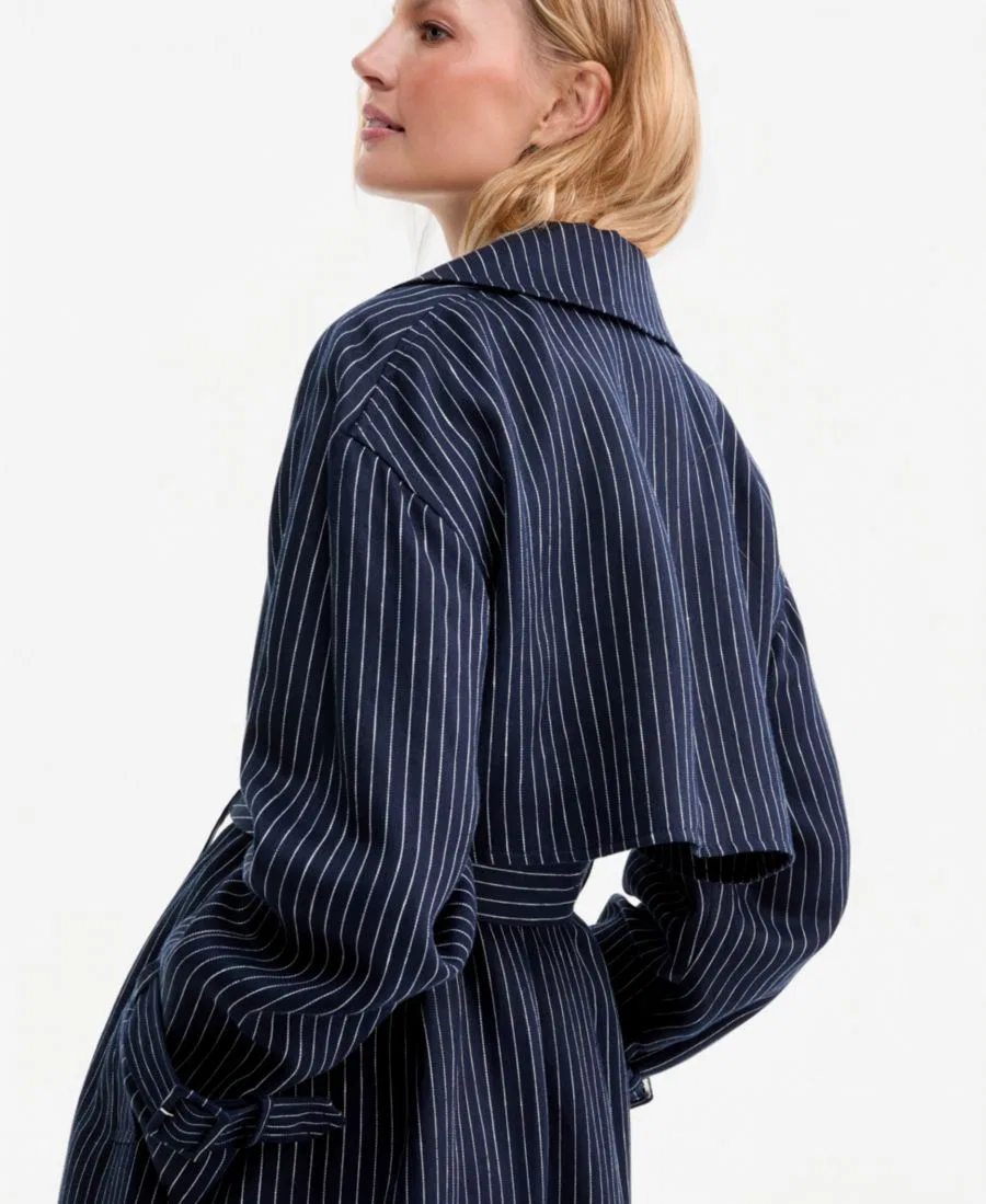 Пальто-тренч из льна с принтом в полоску Nautical Stripe Trench Coat Tommy Hilfiger, Pin Stripe Navy — фото 3