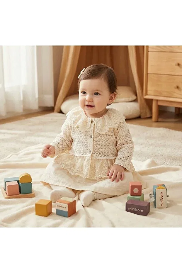 Детский комплект платья и жакета с кружевом для девочек Miniborn, Nude Color