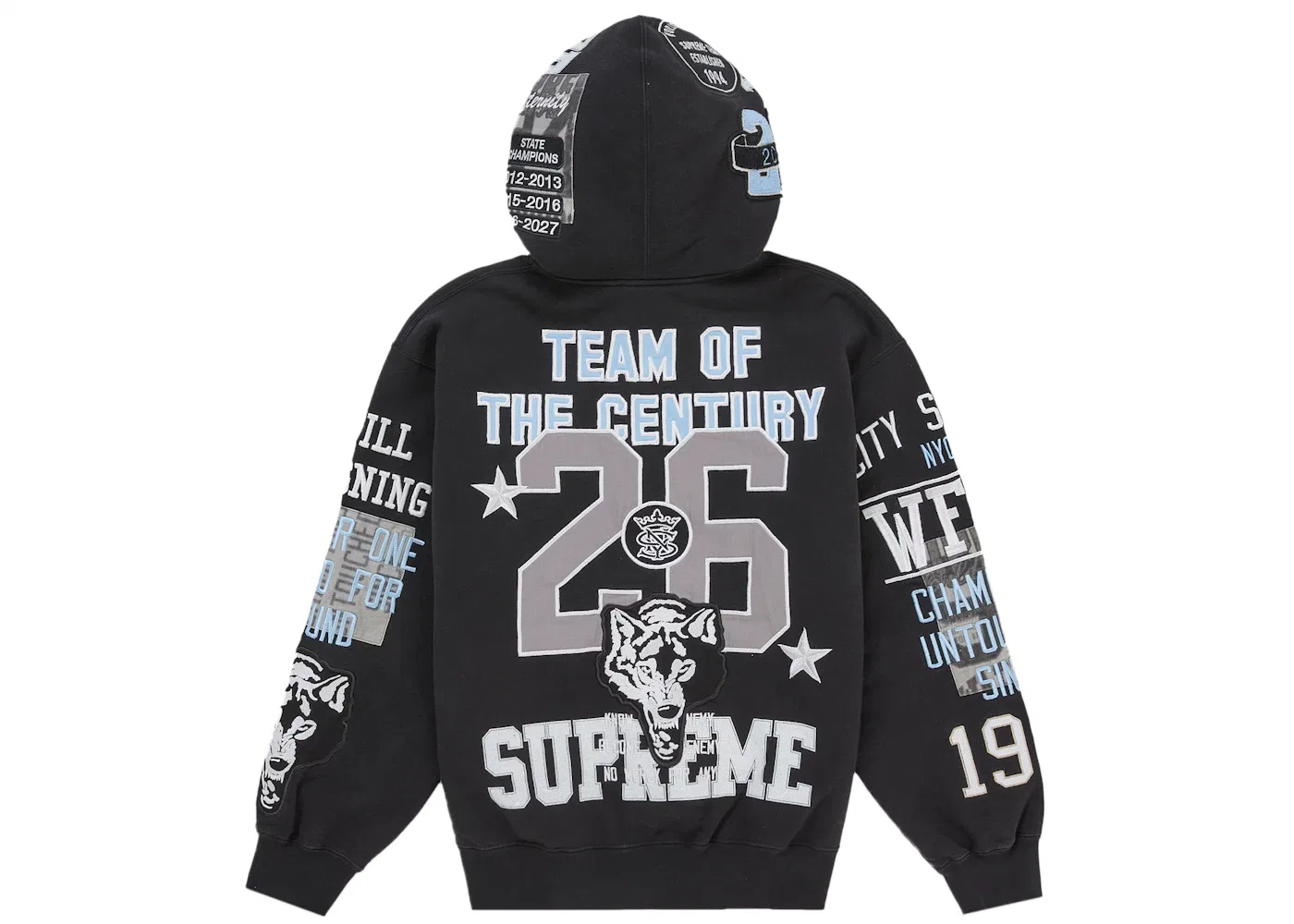 Мужская худи на молнии с принтом Supreme Warriors Applique Supreme, Black — фото 2