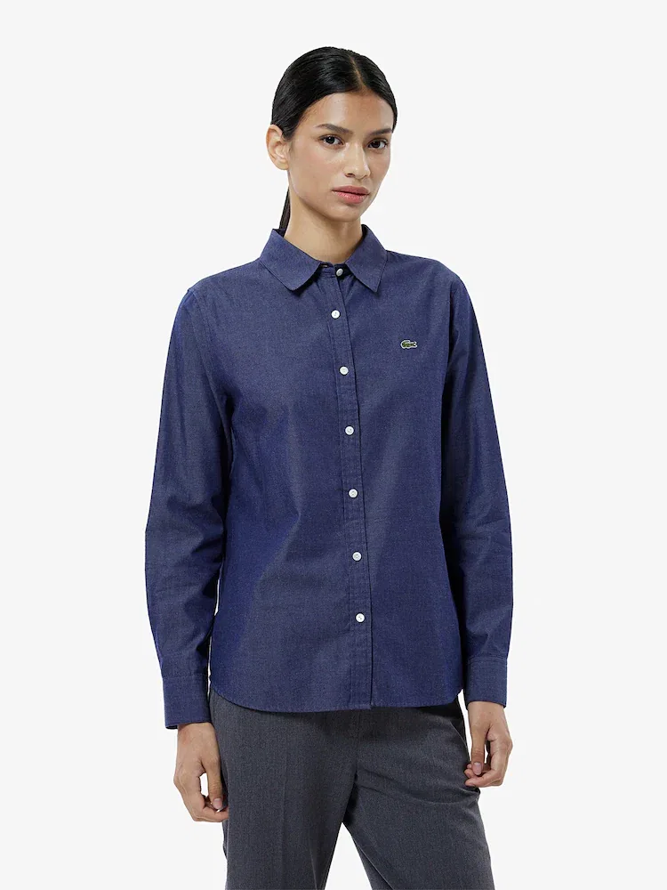 Рубашка женская LACOSTE из денима, Regular Fit, длинный рукав, голубой