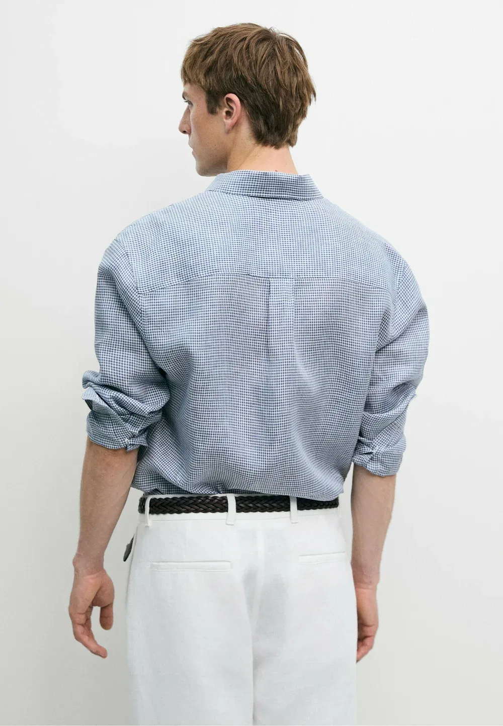 Рубашка в клетку, 100% лен, стандартный крой Massimo Dutti, Mottled Dark Blue — фото 3