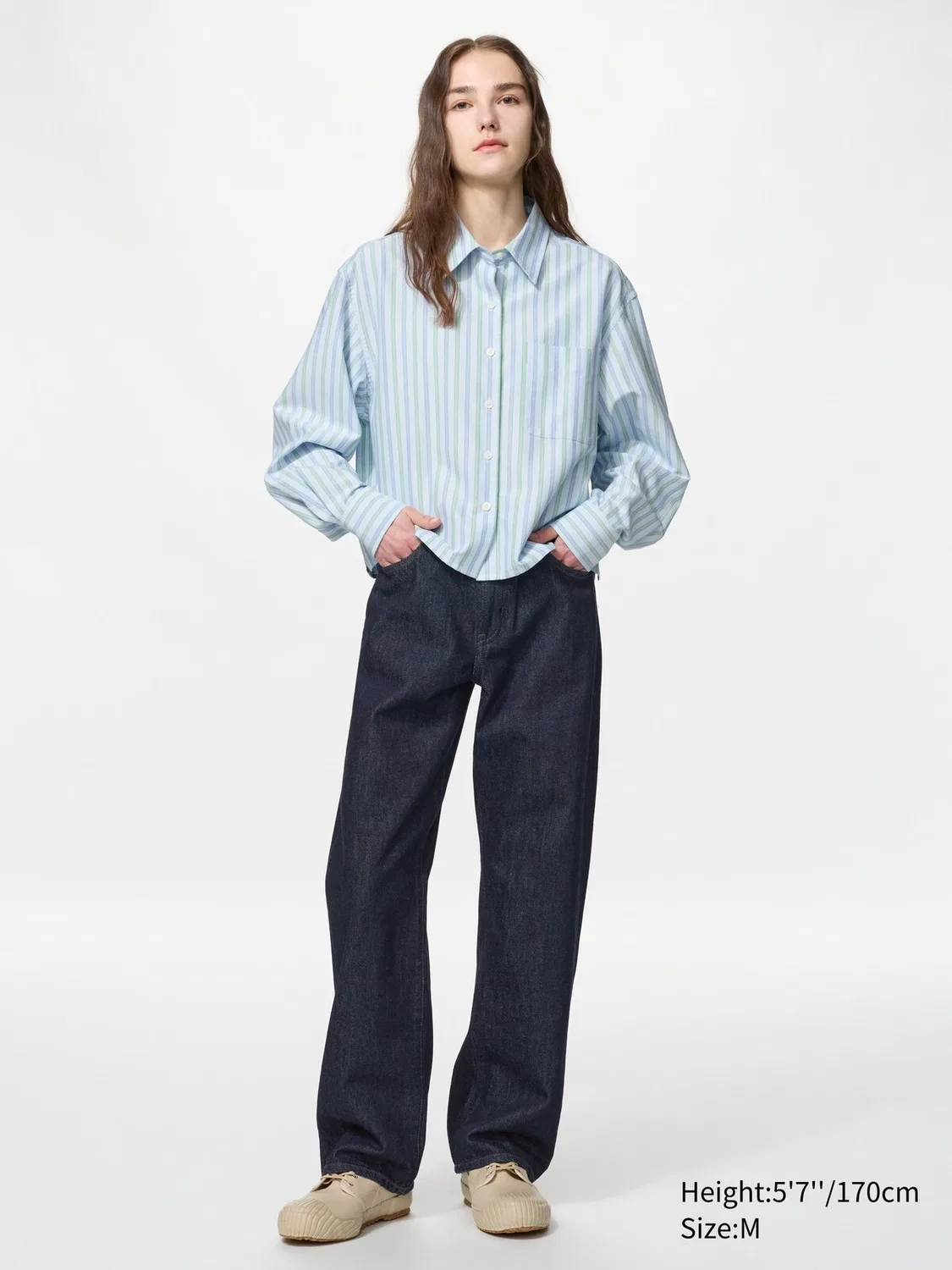 Рубашка Uniqlo, оксфордская, свободный крой в полоску, синий — фото 2