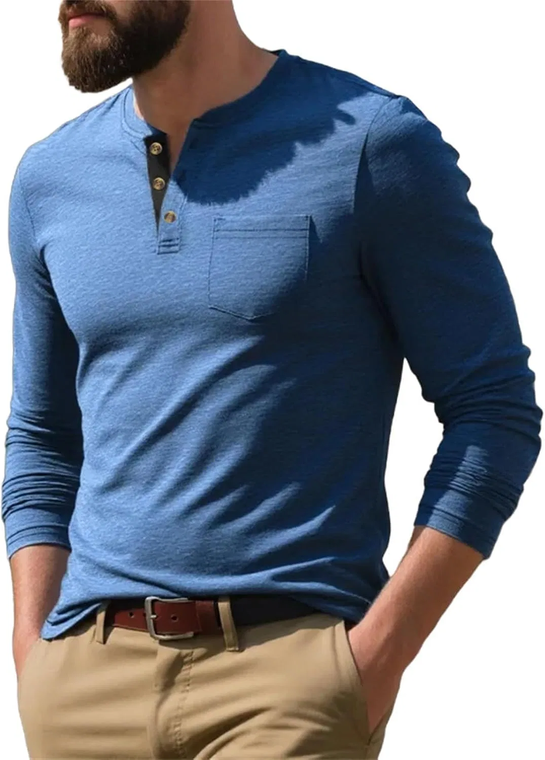 Мужская длинная футболка с круглым вырезом, дышащая, Business Casual, Denim Blue