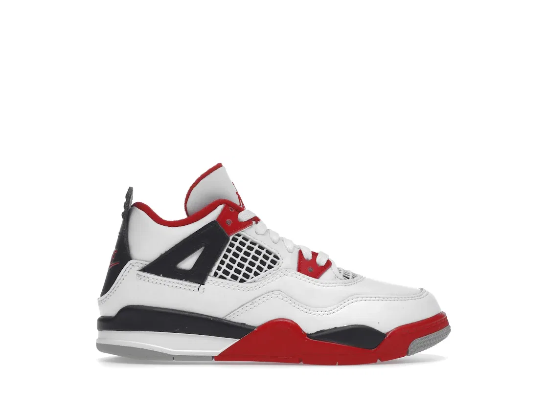 Детские кроссовки Lifestyle с принтом Jordan 4 Retro Jordan, White/Black-Tech Grey-Fire Red