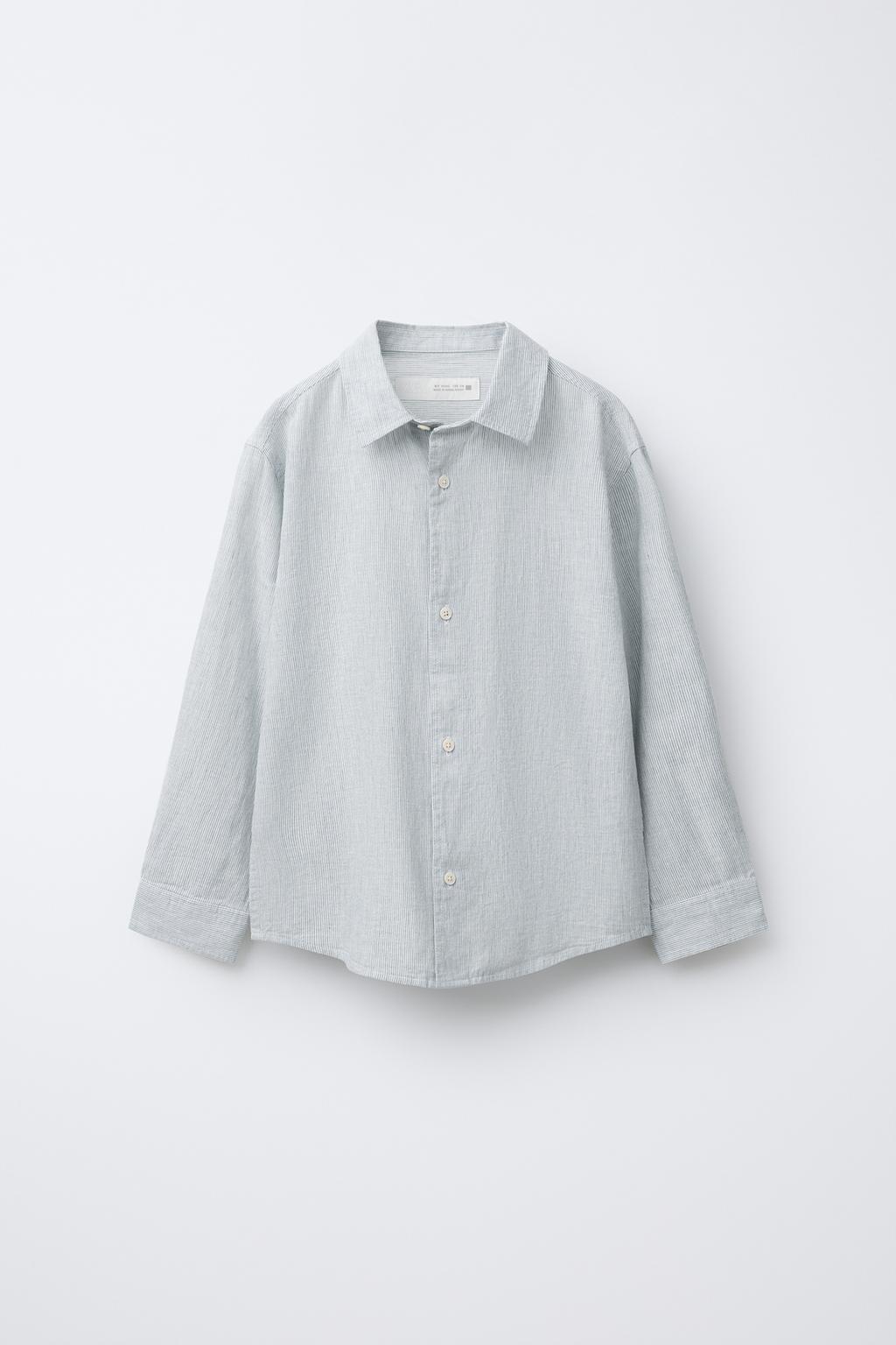 

Рубашка из льняной смеси в полоску ZARA, цвет Blue/Grey