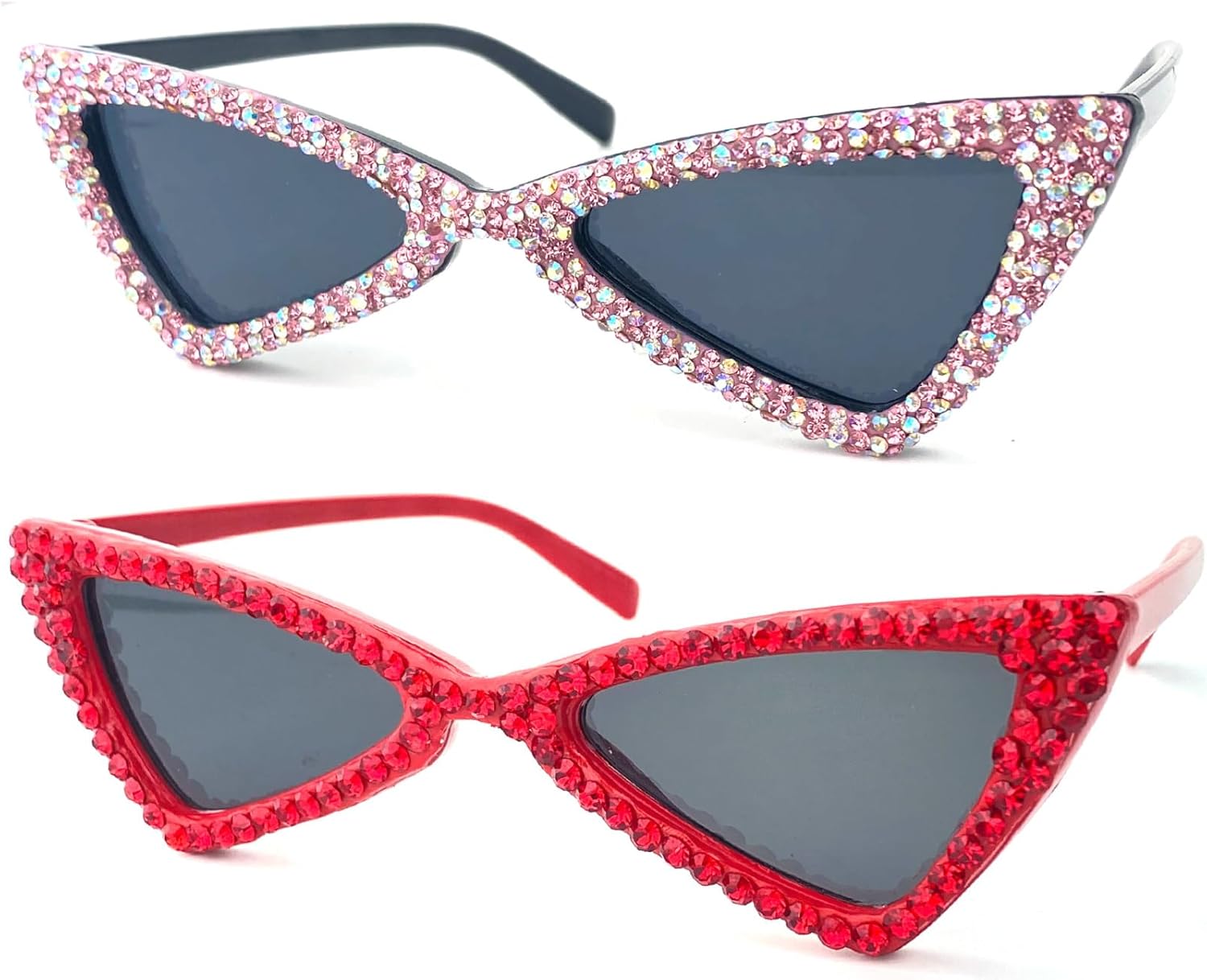

Солнцезащитные очки-треугольники с бриллиантами для женщин, винтажные очки «кошачий глаз» со стразами, женская оправа с драгоценными камнями, аксессуар для костюмированной вечеринки mincl, 2pcs-black&red