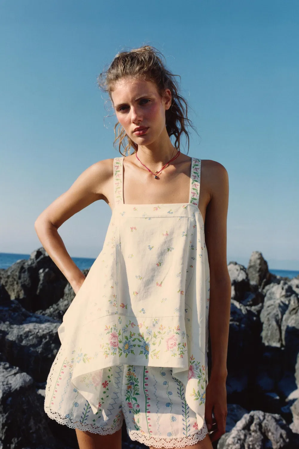 Асимметричный топ из льняной смеси с цветочным принтом ZARA, Multicoloured — фото 2
