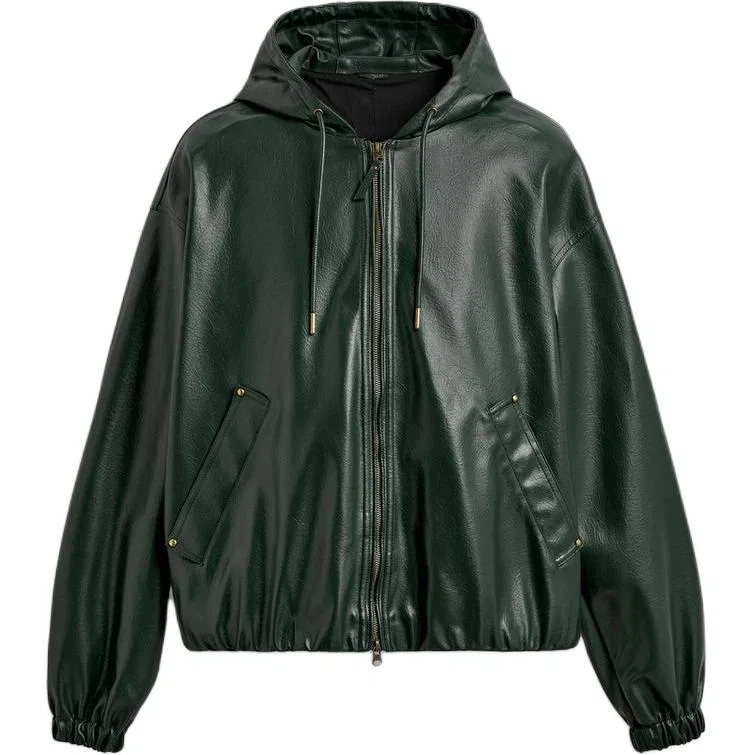 Мужская куртка из кожи с капюшоном Green ZARA, Green