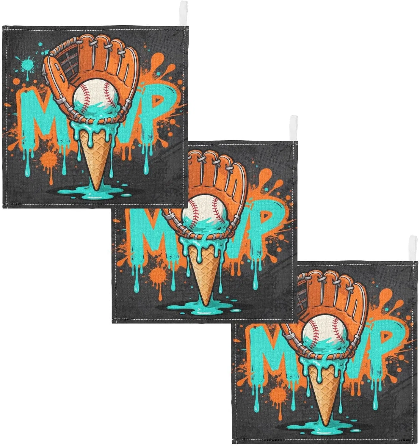 Мочалка из муслина, 4 слоя, GuoChe, 5 шт, 30x30 см, Baseball-handschuh Eiscreme-graffiti — фото 2