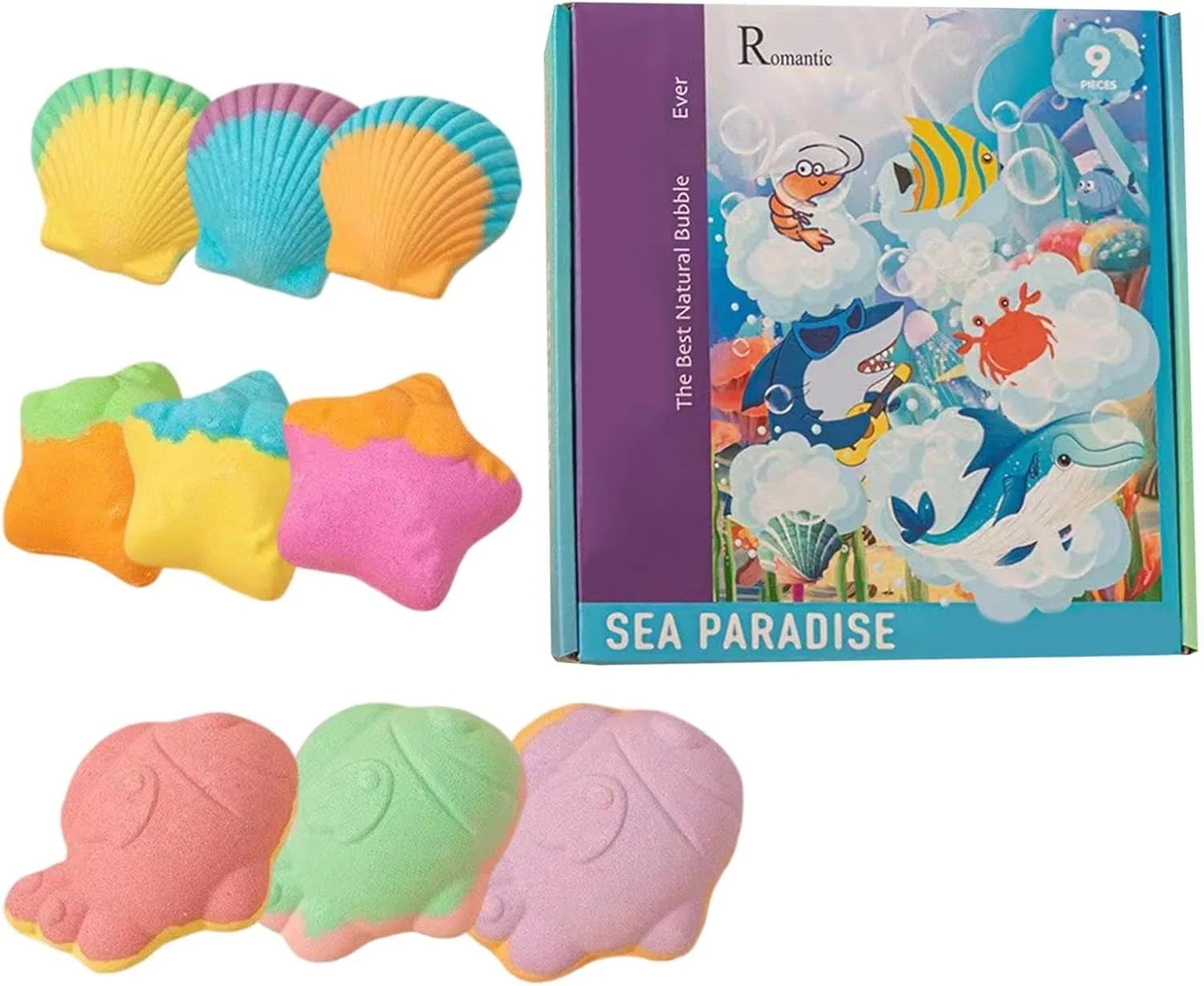Бомбочки для ванны с игрушками, 9 шт, морская тема, 750 г Genérico