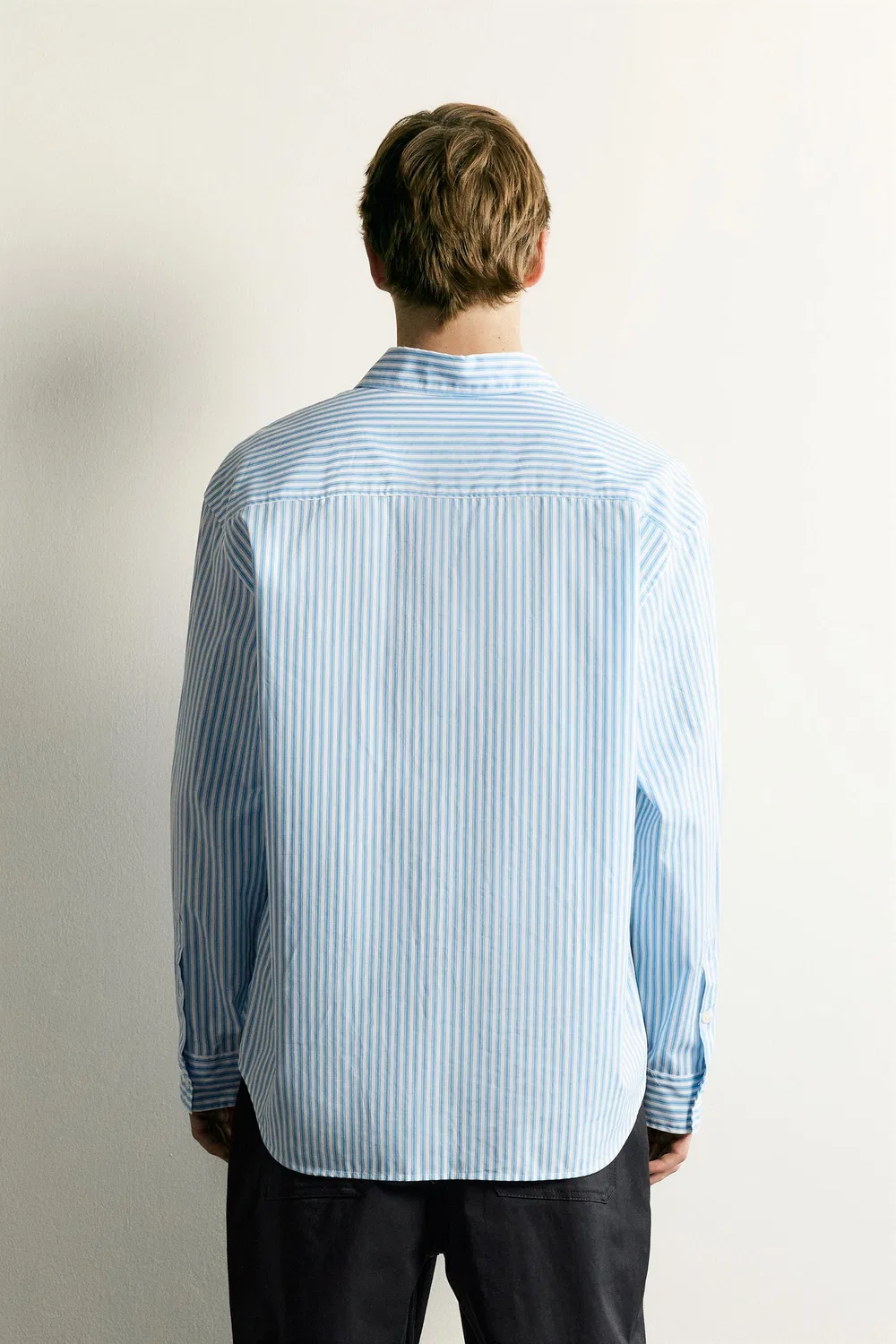 Полосатая рубашка свободного кроя ZARA, Sky blue — фото 3