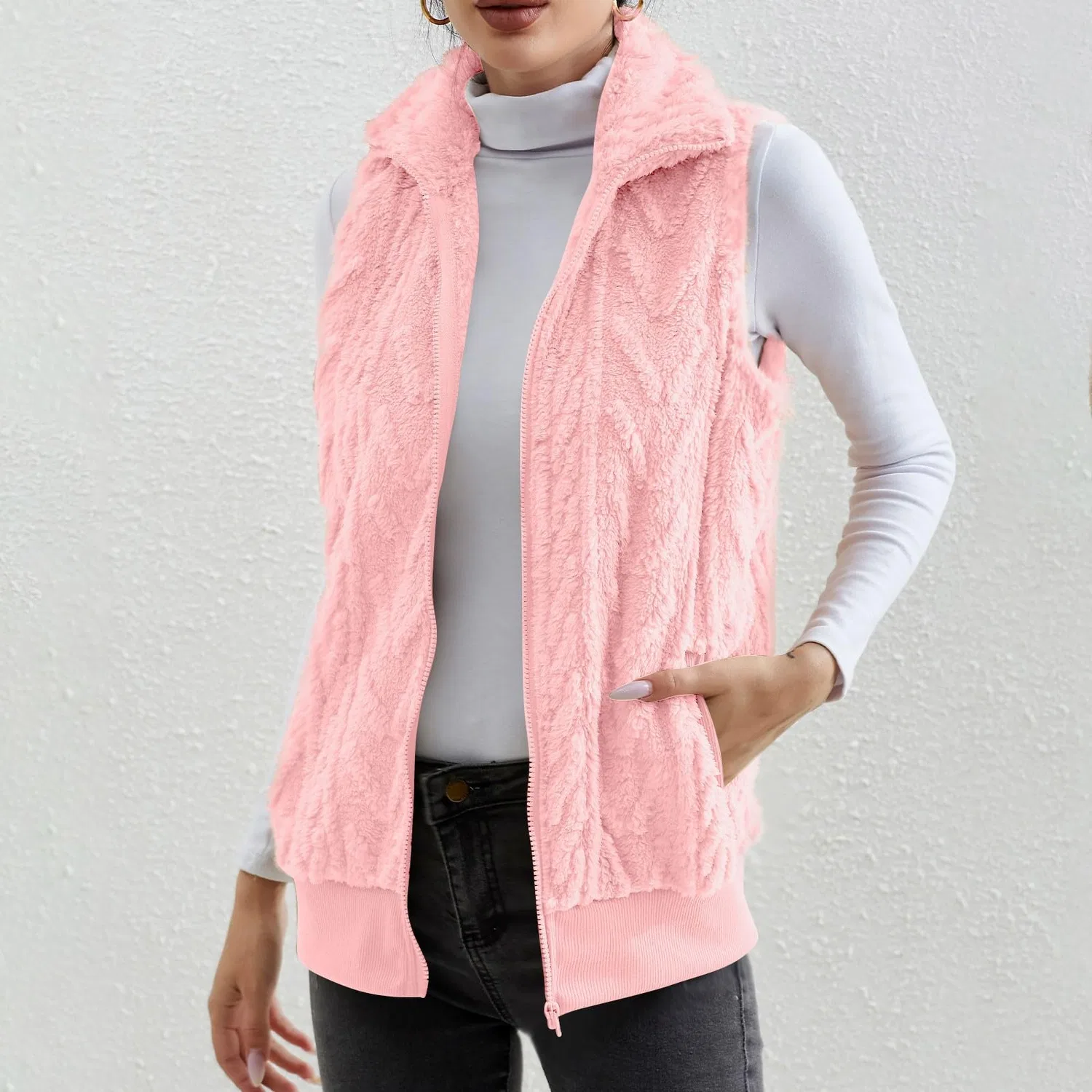 Женский жилет без рукавов с вязаным узором, rosa — фото 2
