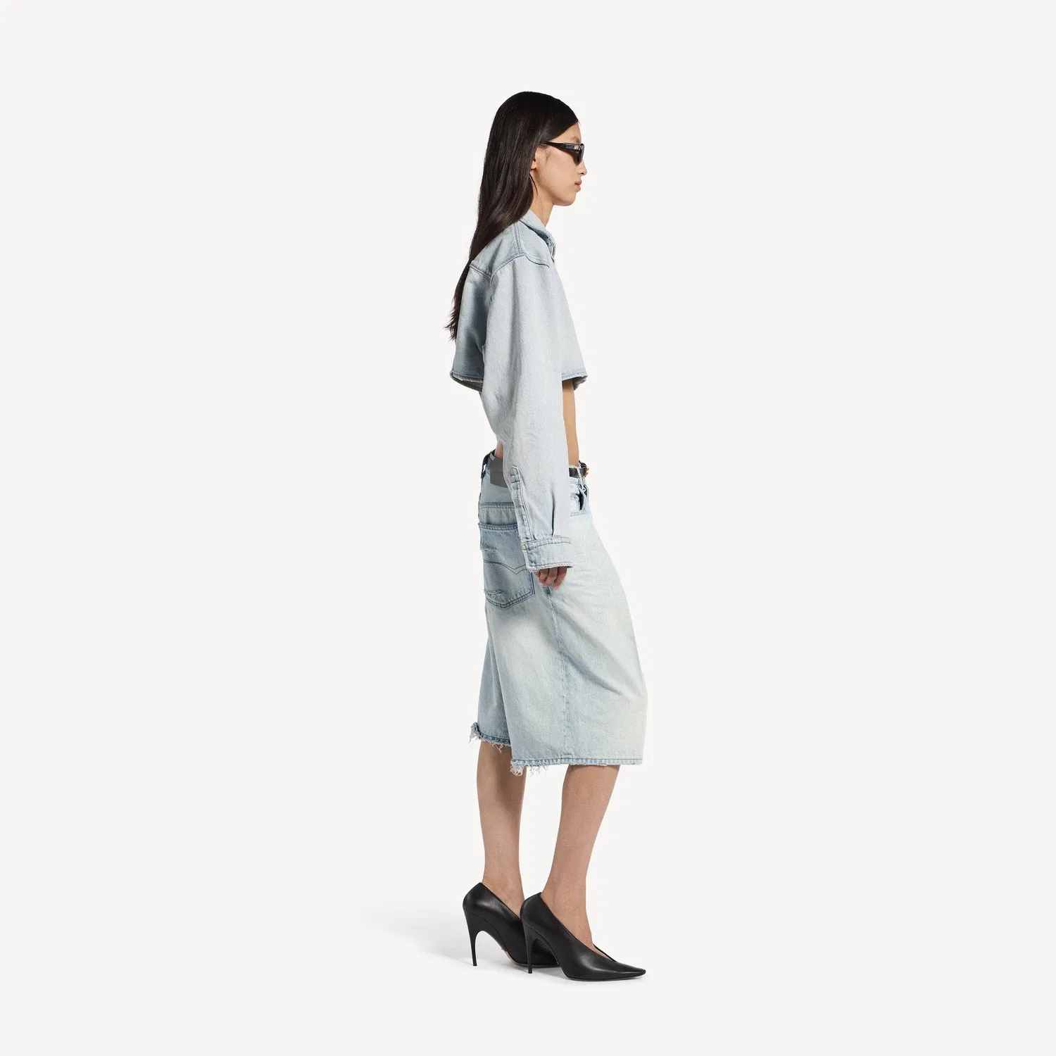 Укороченная женская рубашка BALENCIAGA, светло-голубой — фото 3