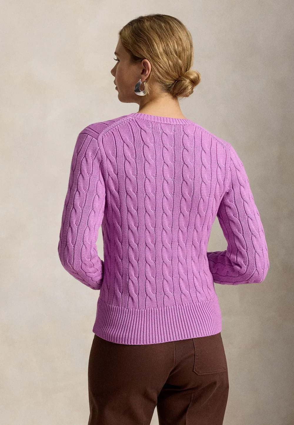 Хлопковый кардиган с круглым вырезом и косами - кардиган Polo Ralph Lauren, Thistle Pink — фото 3