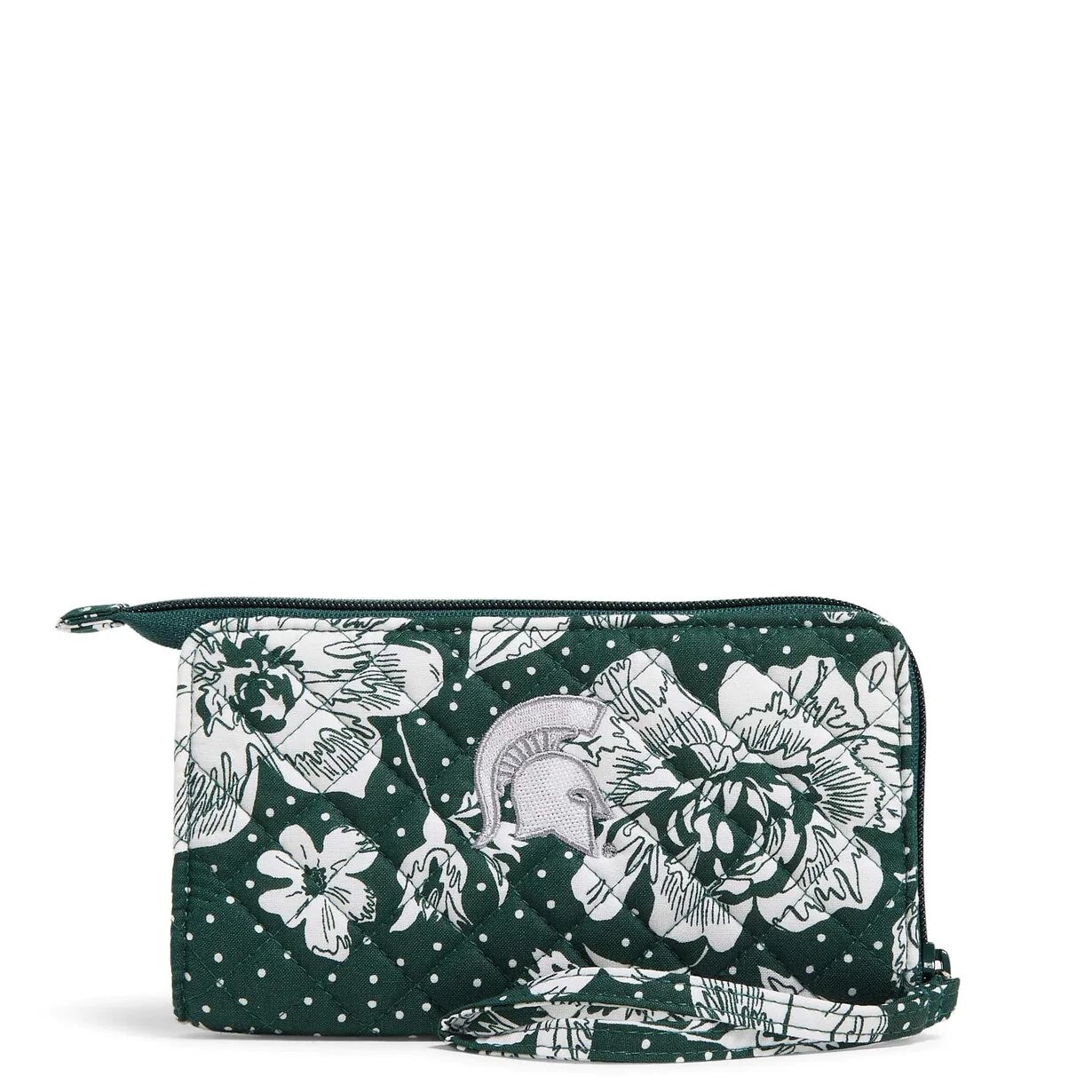 

Кошелек Vera Bradley Cotton Collegiate Front Zip With Rfid Protection, темно-зеленый/белый