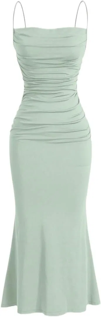 Женское элегантное платье-макси на тонких бретелях с запахом, Mint Green