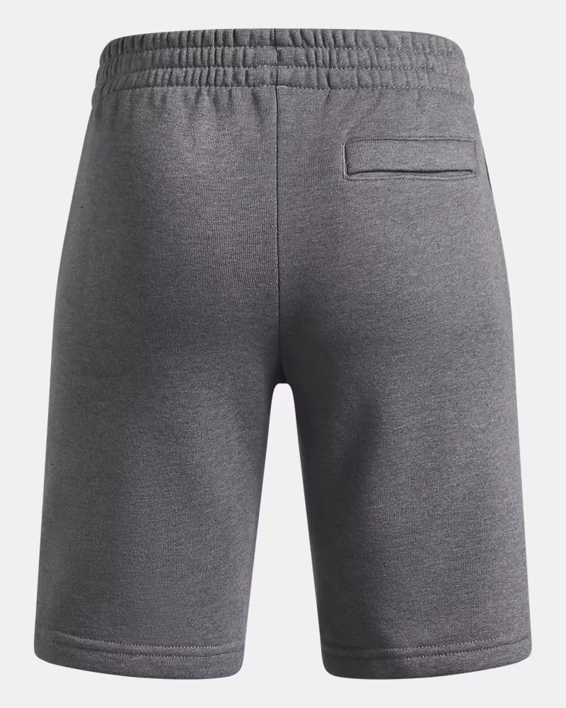 Шорты для мальчиков 20 см флисовые с эластичным поясом UA Rival Fleece Soccer UnderArmour, Castlerock Light Heather/White — фото 2