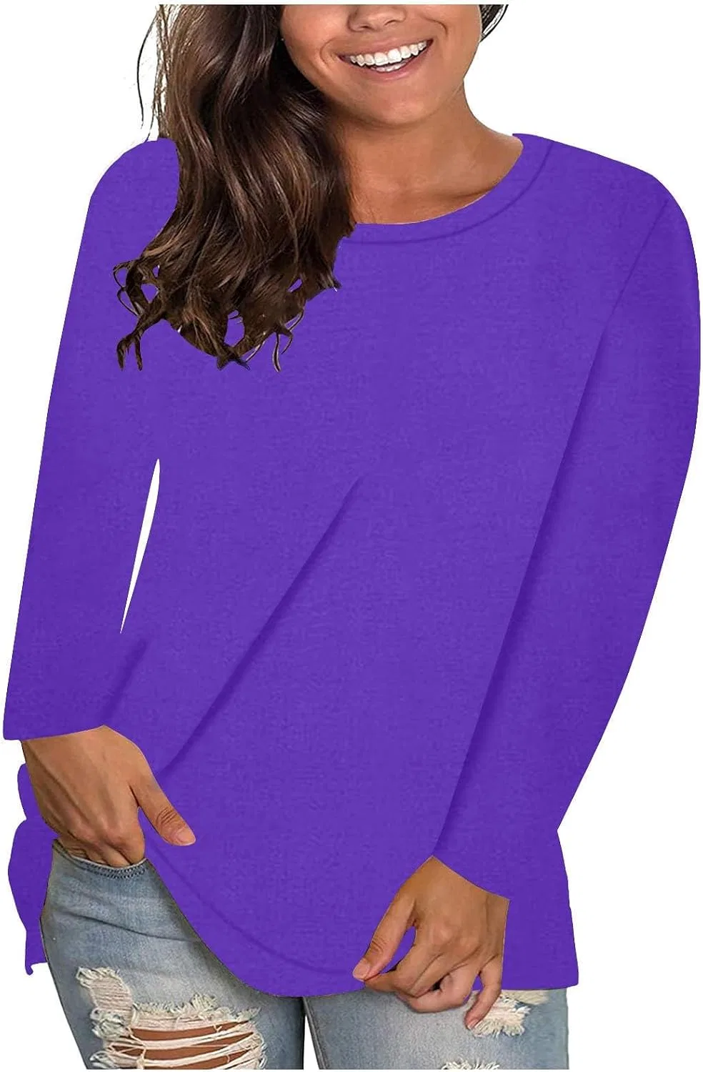 Женская туника с длинным рукавом, модель Solid Color, фиолетовый
