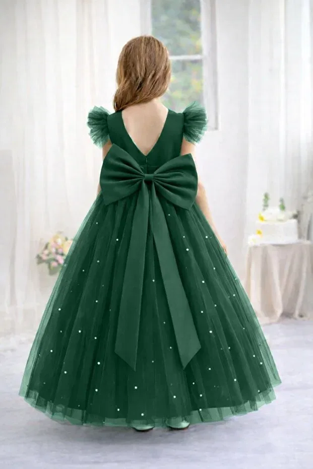 Детское платье для девочек с воланами Ruffle Sleeves Suneh, Emerald Green — фото 2