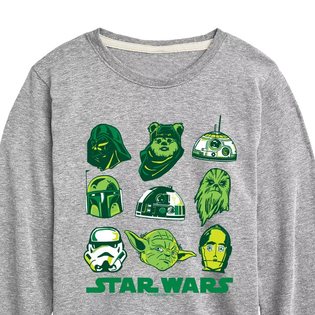 Детская футболка с длинным рукавом с принтом Star Wars St. Patrick's Day Yoda and Friends Star Wars, Athletic Heather — фото 2