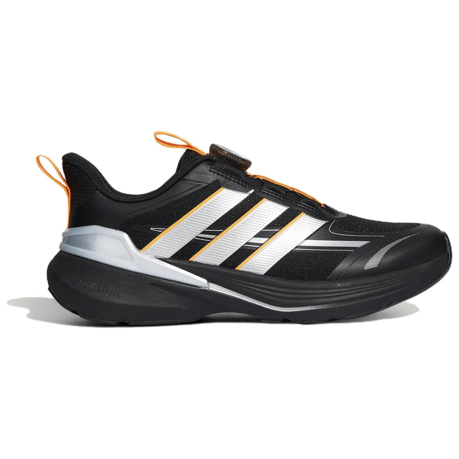 Детские кроссовки для мальчиков с принтом LIGHTDART Adidas, Black/Metallic Silver/Orange — фото 3