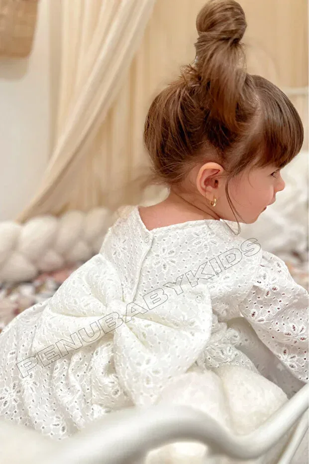 Детское платье для девочек с длинным рукавом Penu Baby Kids, White — фото 3