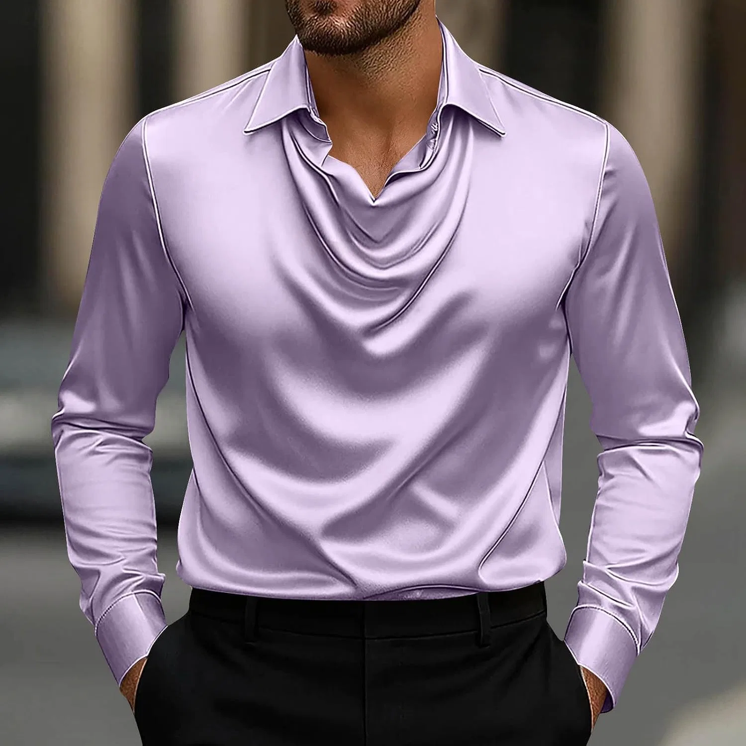 Мужская рубашка из сатина с отложным воротником, Purple — фото 2