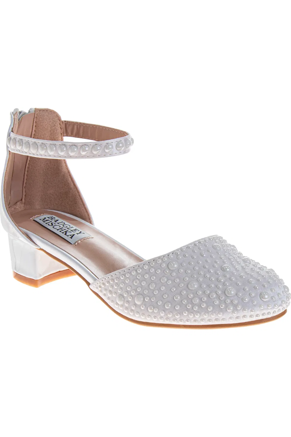 Детские туфли на каблуке с жемчугом Ankle Strap Pump Badgley Mischka Collection, белый