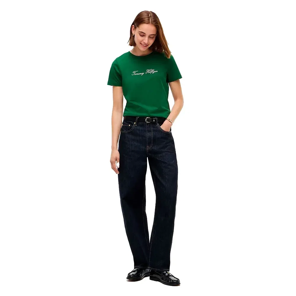 Женская футболка с коротким рукавом Script Regular Fit Tommy hilfiger, Green — фото 3